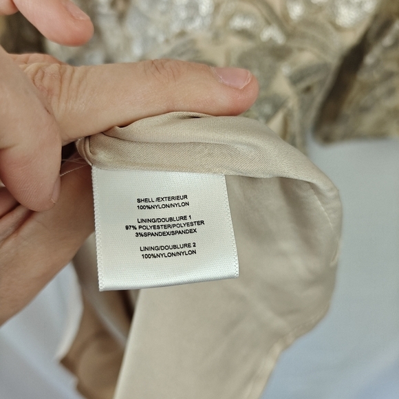 Badgley Mischka Belle Sequin Bell Sleeve Formal Mini Dress 12 Bridal Gown Gold - Picture 14 of 16